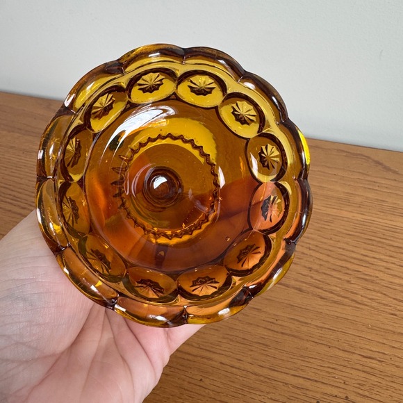 L. E. Smith Moon and Stars amber glass tapered candle holder Vintage - Picture 2 of 6